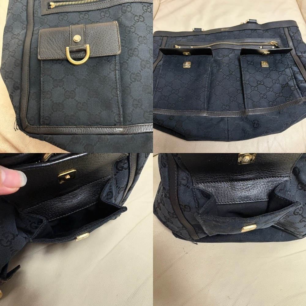 VTG GUCCI ABBEY Tote Bag Pockets Black GG Canvas GHW Leather Trim - Picture 8 of 13